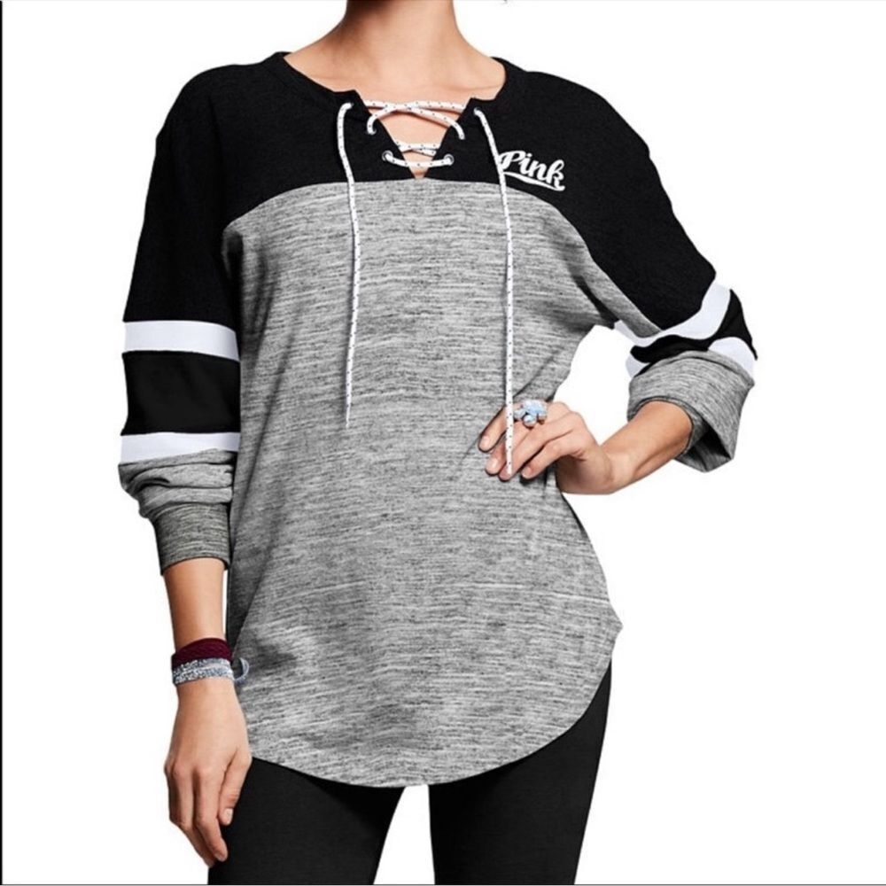 PINK Victoria’s Secret Lace Up Varsity Crew Size Small